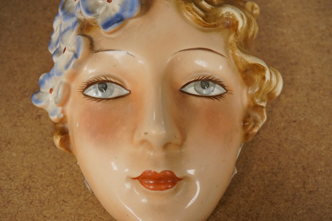 An Art Deco Goebel earthenware wall mask, 16cm high
